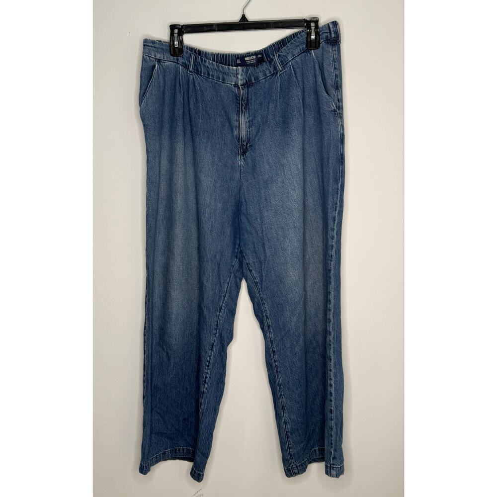 Hollister Livvy Ultra High Rise Wide Leg Medium Wash Pleated Front Jeans Sz XXL
